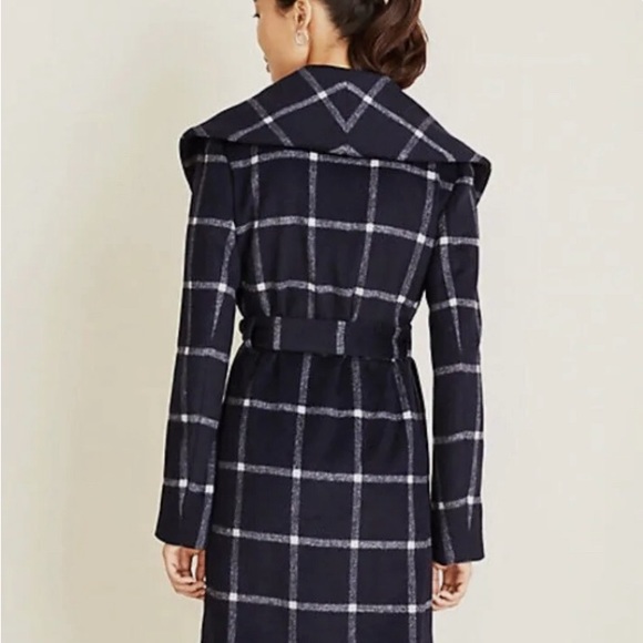 ANN TAYLOR 💙NAVY BLUE & WHITE🤍 WINDOWPANE PATTERN WOOL WRAP COAT SIZE L🌟NWT🌟 - Picture 5 of 17